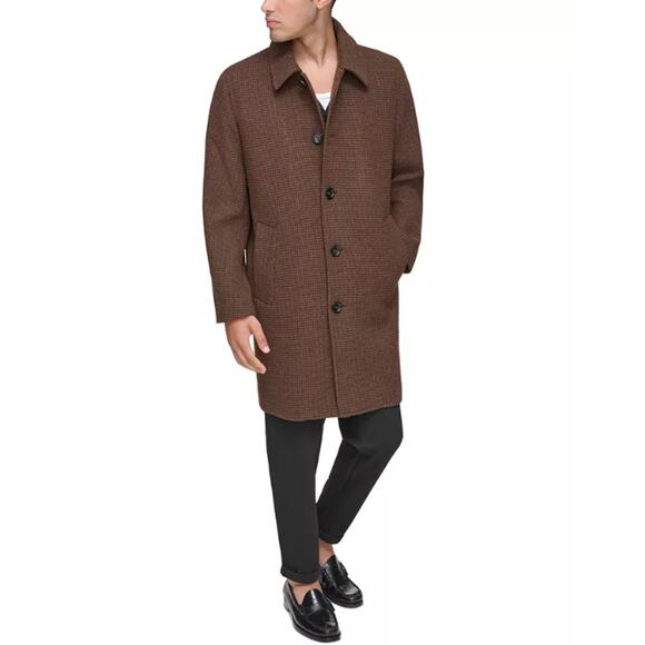 Andrew Marc Men's Single-Breasted Topcoat Large Brown Rennel Houndstooth NWT